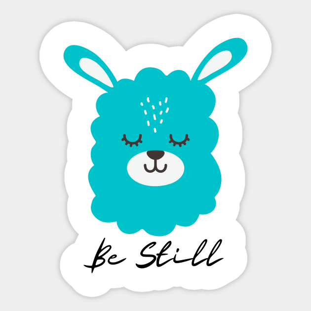 Blue Meditating Llama be still and know Sticker by Dog & Rooster